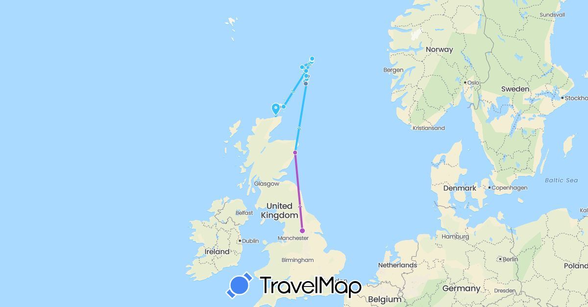 TravelMap itinerary: driving, cycling, train, boat in United Kingdom (Europe)